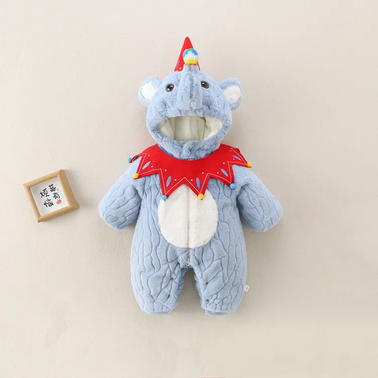 BBQ冬季加厚婴幼童爬服新款圣诞小象连体哈衣