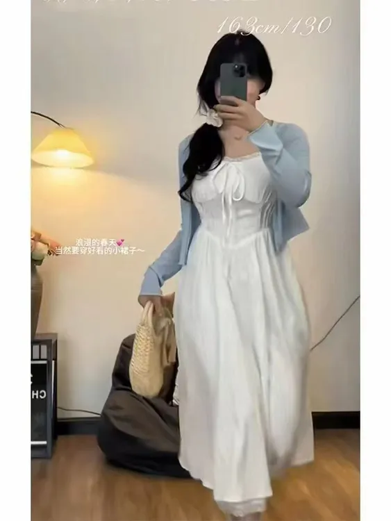 欧洲站。蕾丝拼接纯欲风收腰显瘦遮胯吊带+披肩连衣裙