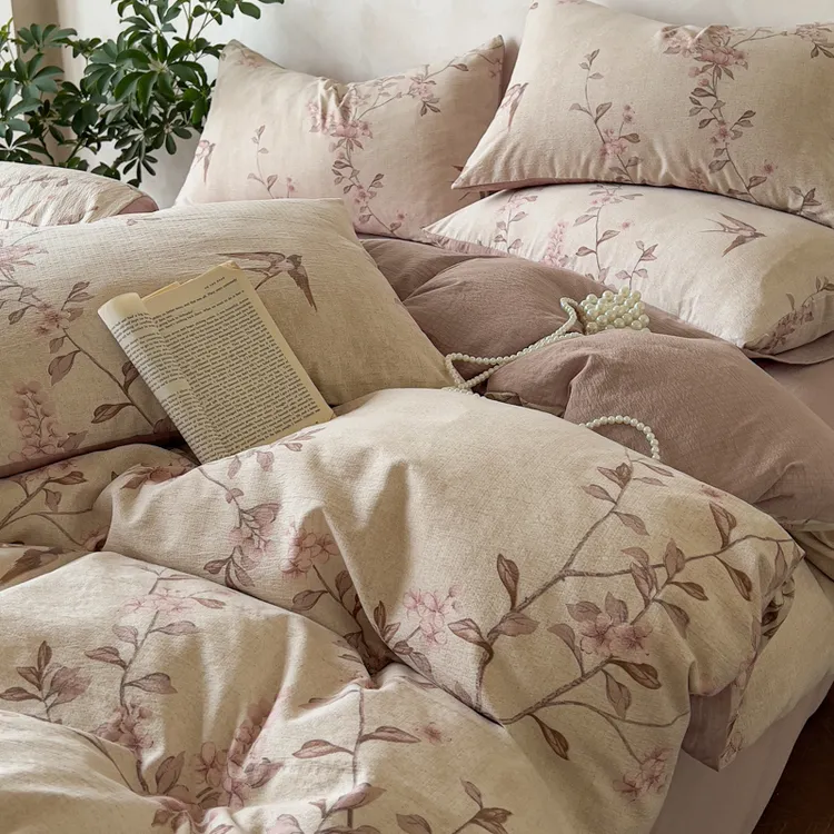 A类色织印花原麻提花四件套双面床上用品套件