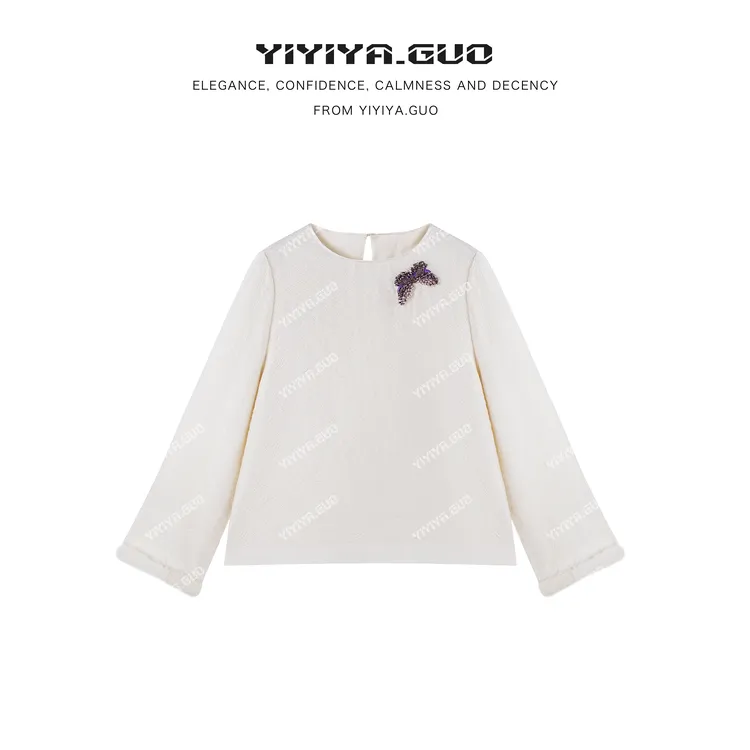 yiyiya.Guo艺艺吖秋冬新款圆领长袖拼接百搭上衣010005SS52