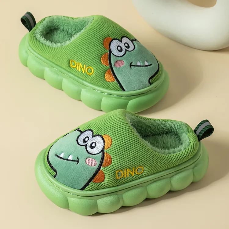 2025秋冬新款恐龙儿童棉拖鞋毛绒保暖防滑男童女宝宝中大童家居鞋