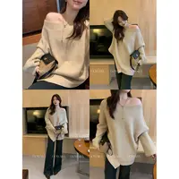 大婉酱微胖定制【斜肩毛衣】韩系设计时尚洋气宽松毛织上衣女 1362D