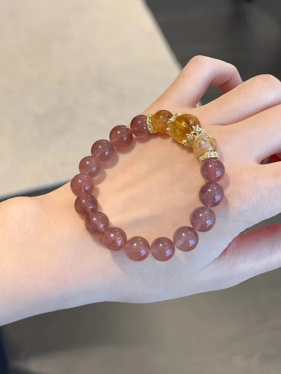 【万人迷】8-12m草莓晶+黄水晶手串原创设计天然水晶小众珠宝