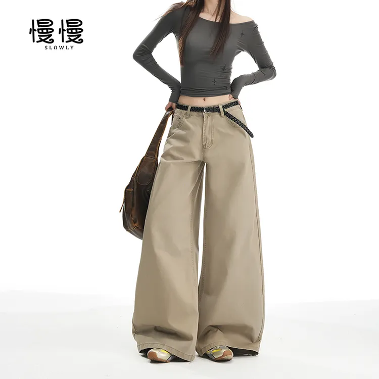 2025秋季高腰牛仔裤休闲显瘦版百搭美式复古大阔腿裤百搭直筒长裤