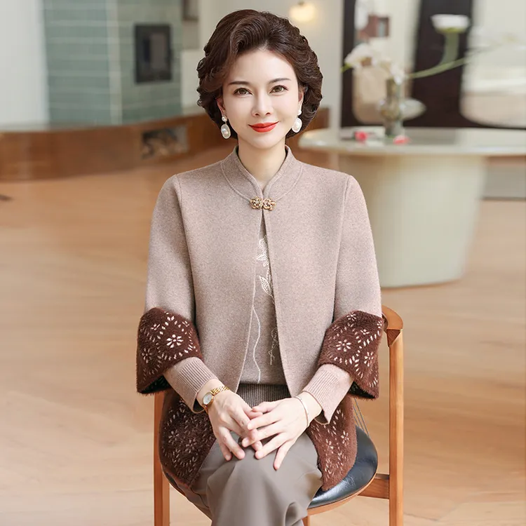 妈妈装高贵两件套洋气春秋外套2025新款上衣阔太太气质中老年女装