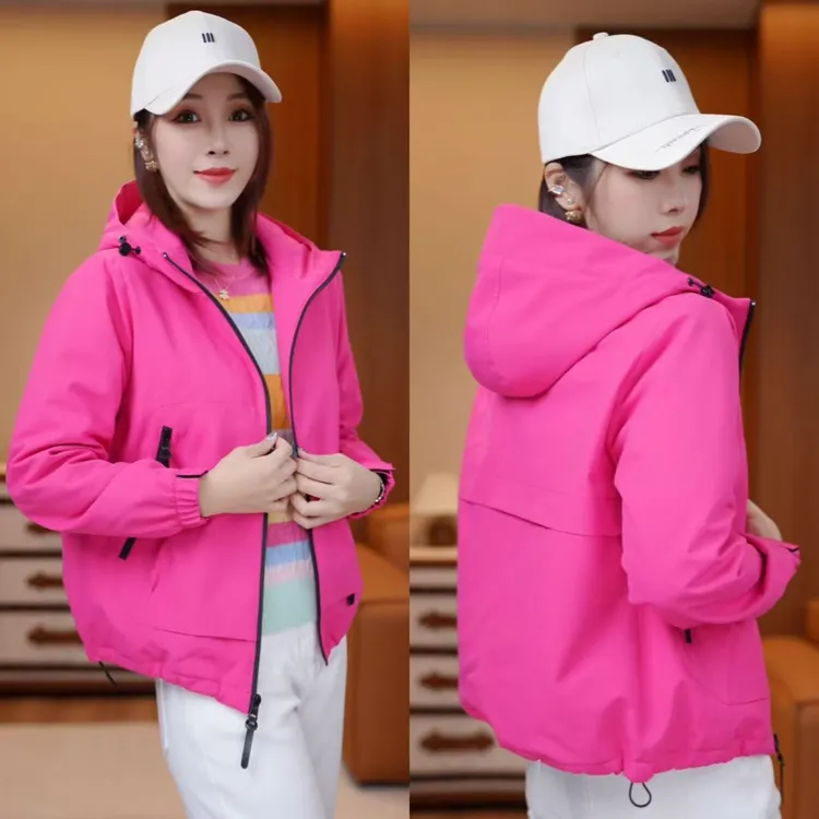 JDND轩羽【树莓粉冲锋衣】羊毛三防连帽加厚户外冲锋衣XY25586