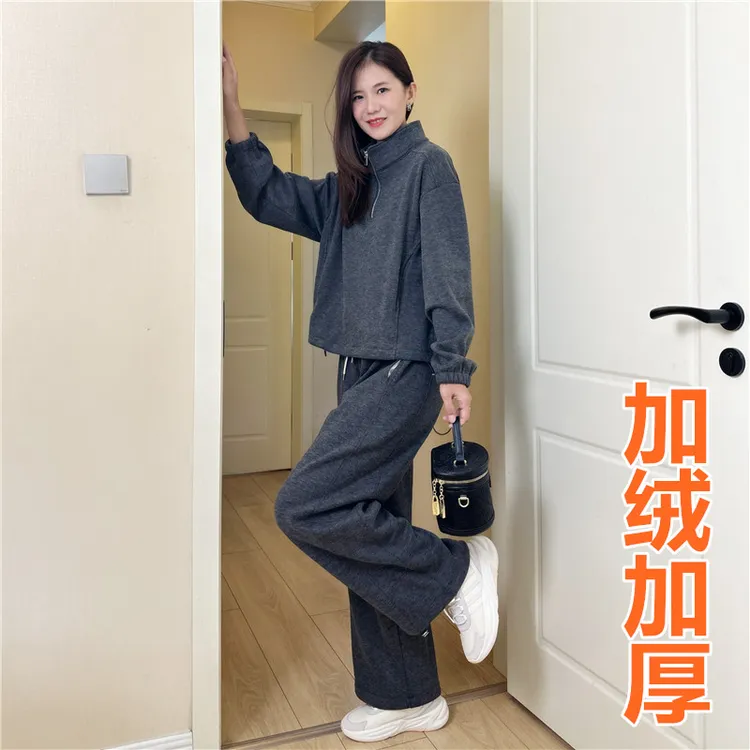 加绒加厚运动套装女装秋冬2025新款高级感减龄休闲卫衣穿搭一整套
