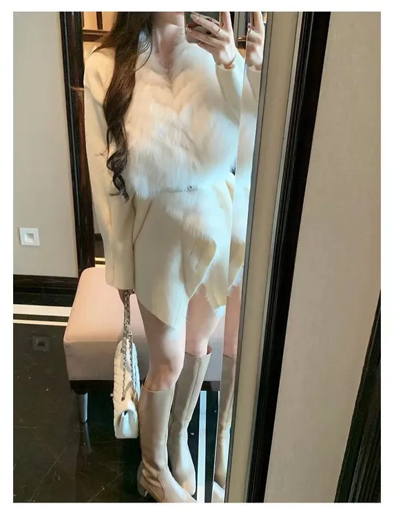 车条狐狸毛领毛衣针织外套女25年秋冬小众设计感千金风中长款