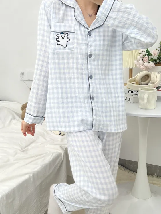 点点小狗睡衣女夏季云朵棉长袖长裤两件套学生卡通可爱少女家居服