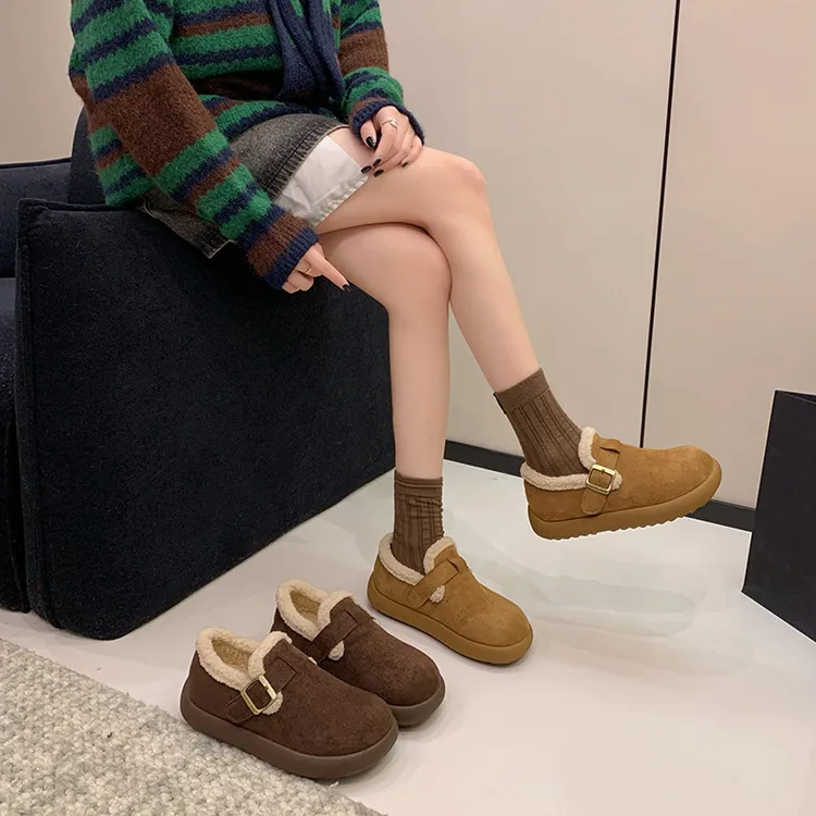 森系复古全包勃肯鞋女2025年新款一脚蹬加绒保暖防水防滑豆豆棉鞋
