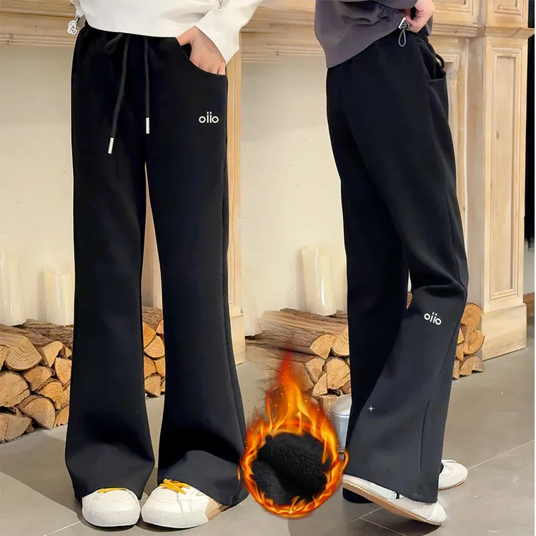 【实体品质.加绒】女童休闲裤中大童冬加绒黑色韩版休闲喇叭裤2505