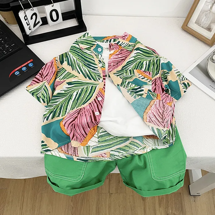 男童夏装套装2025新款儿童短袖背心宝宝男孩港风沙滩薄款衣服夏季