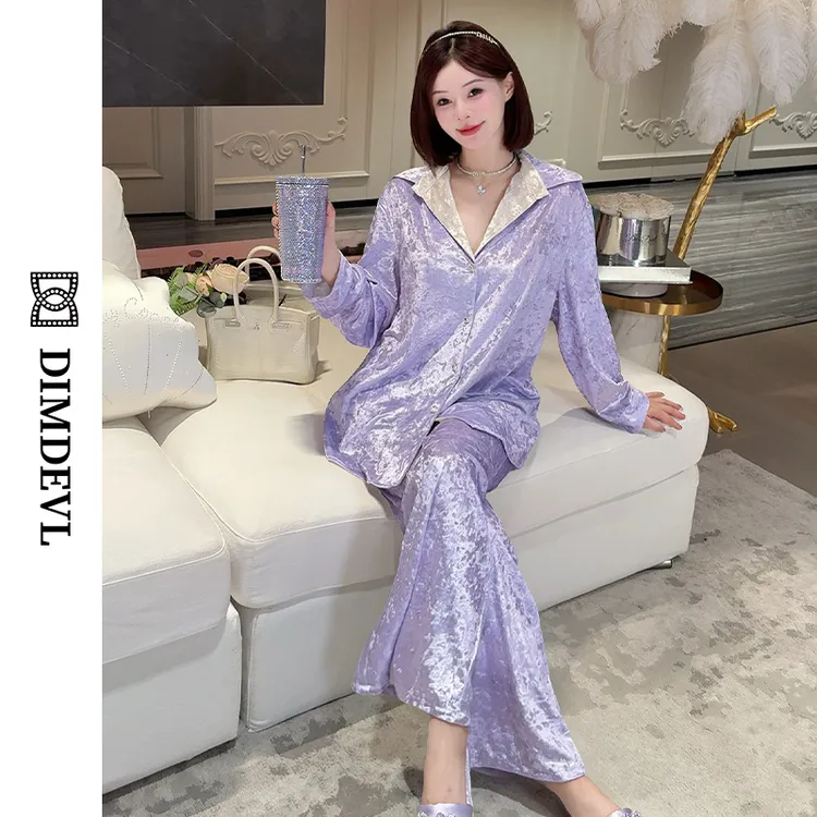 DIMDEVL/汀黛紫色梦境翻领长袖大牌简约风可外穿家居服显瘦睡衣女