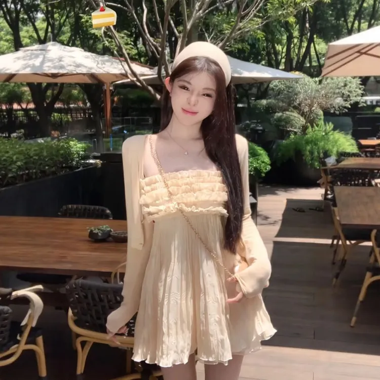 法式温柔风超好看开衫吊带连衣裙两件套装减龄一整套ootd穿搭25秋