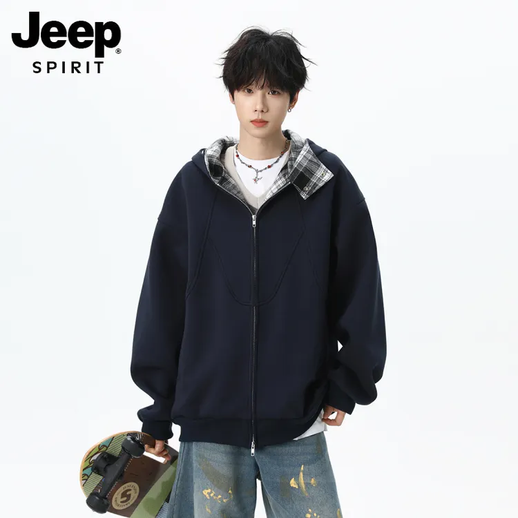 JEEPSPIRIT日系开衫卫衣男款秋潮流宽松休闲百搭情侣款连帽外套潮