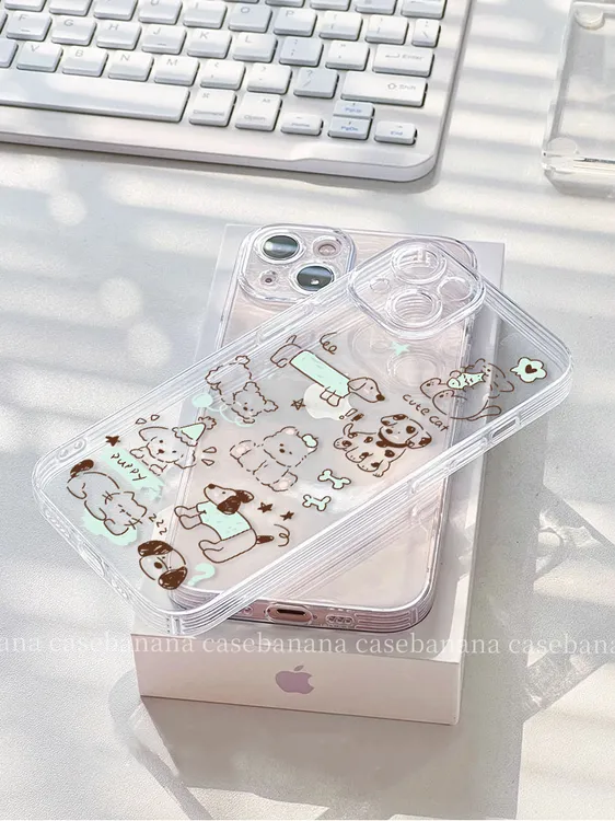 线条狗狗插画全包透明防摔手机壳适用于苹果
