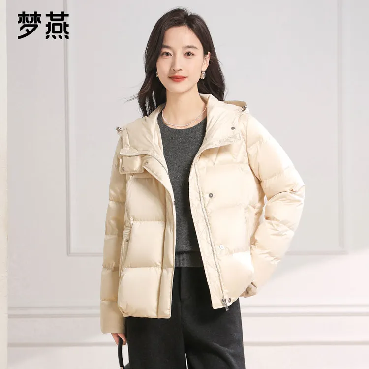 梦燕秋冬女休闲连帽时尚短款保暖鹅绒服加厚羽绒服外套CY02B5039