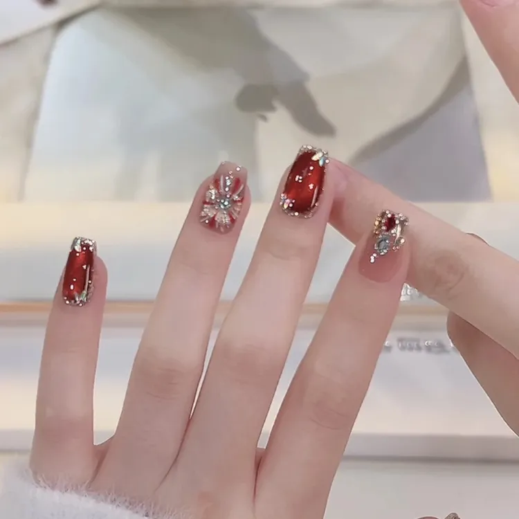 【告白烟火】新款高品质烟花安可拉红猫眼气质显白纯手工穿戴甲