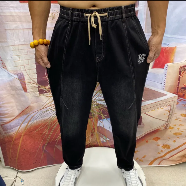 858秋季男士简约时尚百搭宽松高腰高弹力舒适休闲牛仔老爹裤