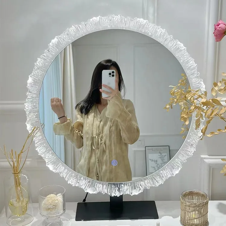 不规则太阳花化妆镜带补光灯家用主卧梳妆台轻奢LED智能梳妆镜子