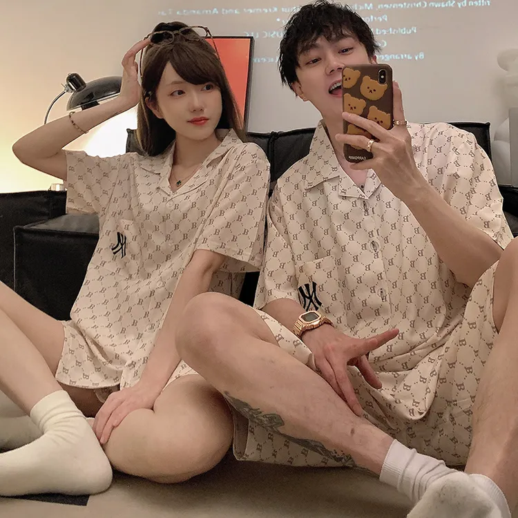 夏季男家居服套装男士男款睡衣冰丝家居服睡衣学生套装情侣男士