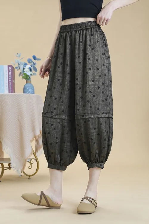 夏季新款洋气百搭时尚休闲缎面9分灯笼裤