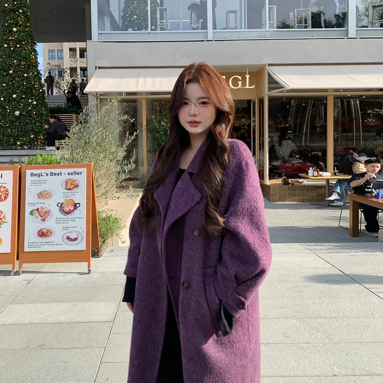 王葡萄高级感双面羊毛大衣外套女秋冬2025新款韩系气质长款DM1421