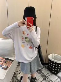 程程甄选 韩系水果梨秋季舒适慵懒风休闲打底衫5725