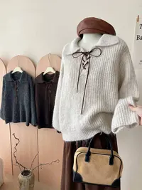 小众高级设计感POLO翻领系带毛衣女冬季新款超好看独特针织衫上衣