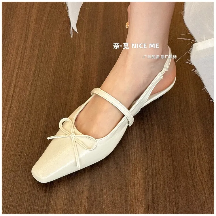 【千金】NICE ME~ 春日少女~温柔白蝴蝶结单鞋女一字带法式小皮鞋