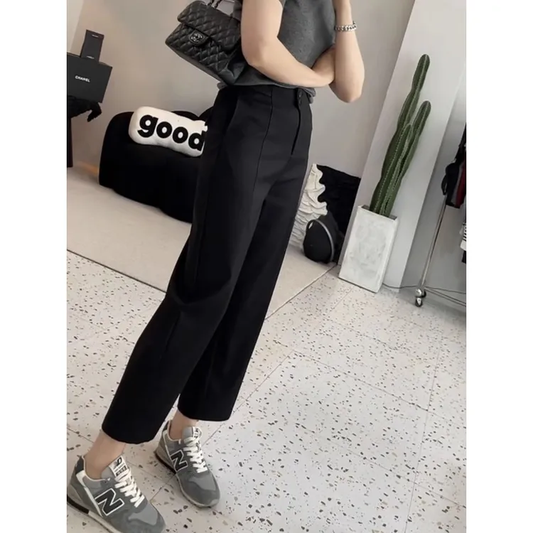 大码黑色显瘦九分薄款休闲裤女夏季大码胖mm高腰梨形身材哈伦裤子