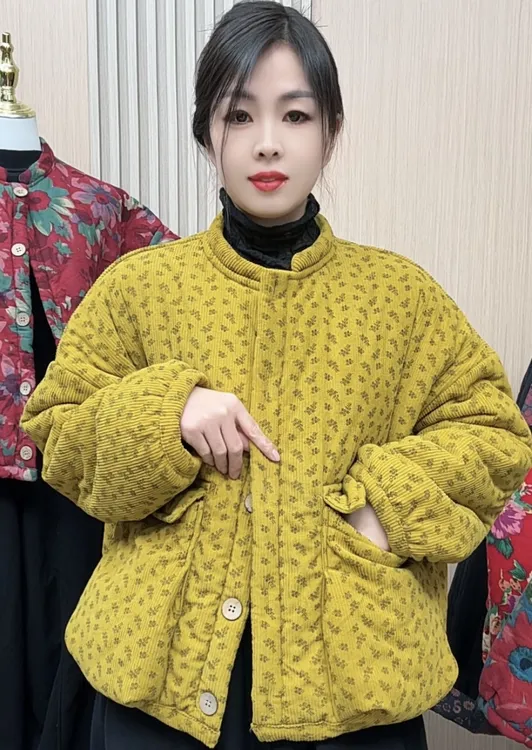复古女常规立领加厚棉服碎花长袖短外套保暖棉衣百搭短款冬季韩版