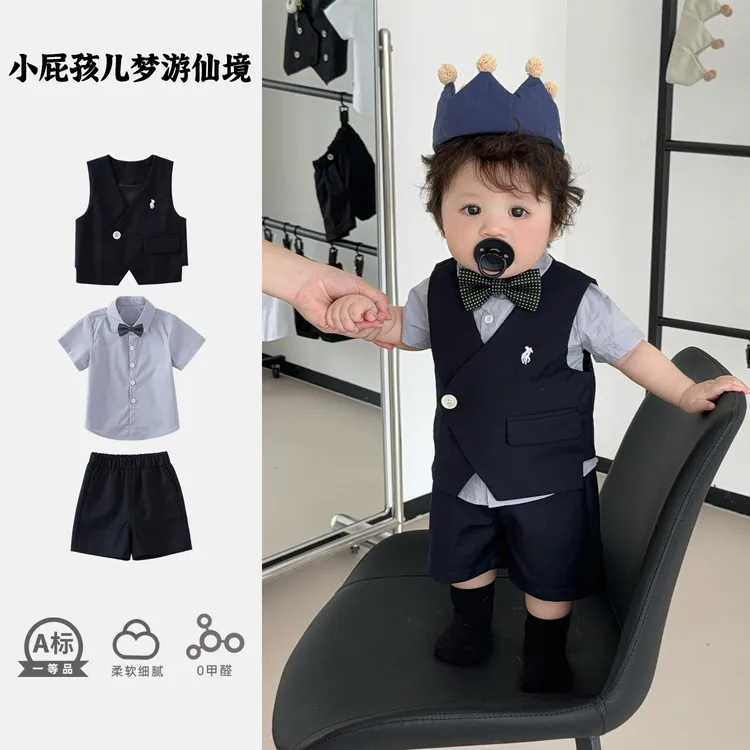 男童西装花童夏装套装婴幼儿衣服生日周岁礼服小男孩西服三件套