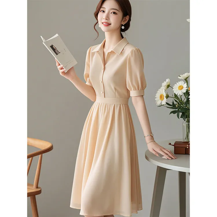 2025春夏新款女装漂亮独特雪纺衬衫连衣裙女夏季气质小个子显高轻