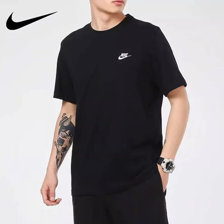 NIKE/耐克短袖T恤男正品2025夏季新款刺绣小logo黑色休闲棉体恤衫