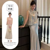 T257376+T257377夏季新中式国风坎肩马夹设计感上衣半身裙两件套