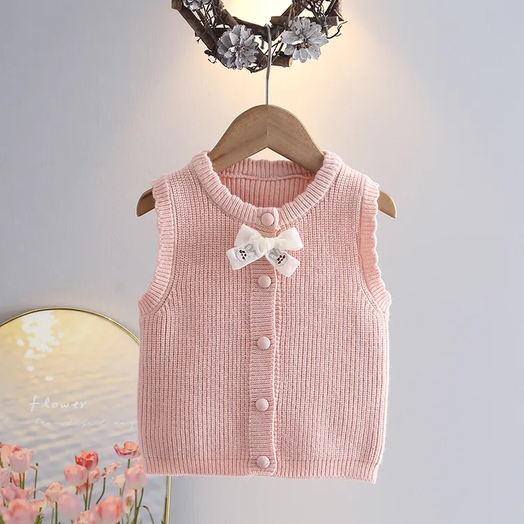 女童毛线背心春秋款小童针织马甲可爱兔耳朵开衫宝宝无袖坎肩上衣