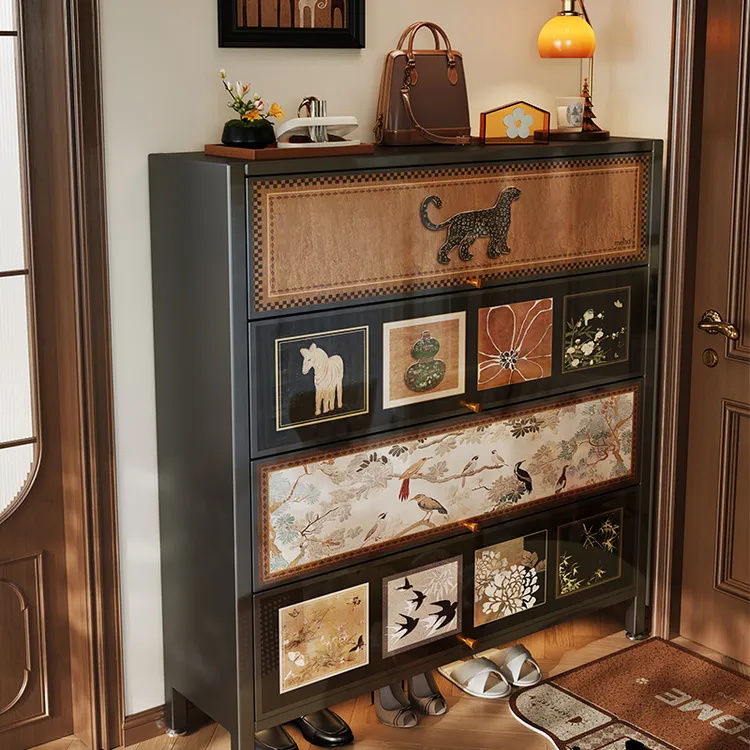 美世达钢制鞋柜家用门口2025新款靠墙一体柜鞋架子多层玄关收纳柜