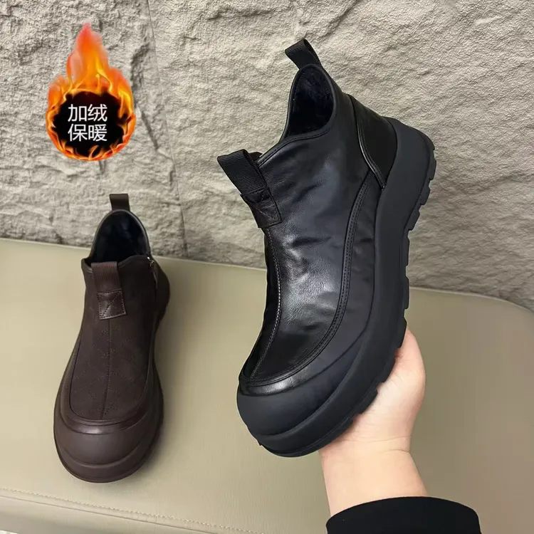 【头层牛皮】A2838-1广州男鞋加绒保暖舒适潮流百搭中帮休闲皮鞋