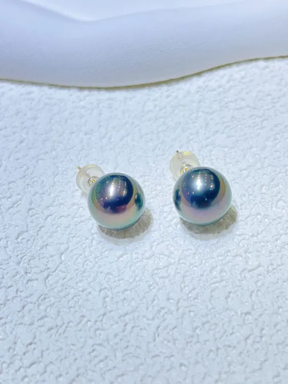 尚晶品珠宝18K金大溪地黑珍珠基础款耳钉10-11mm彩金时尚款AU750