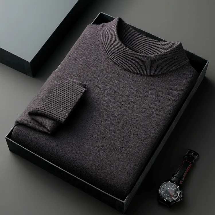 【450克加厚款】男士半高领含羊毛针织毛衣长袖纯色保暖秋冬中领
