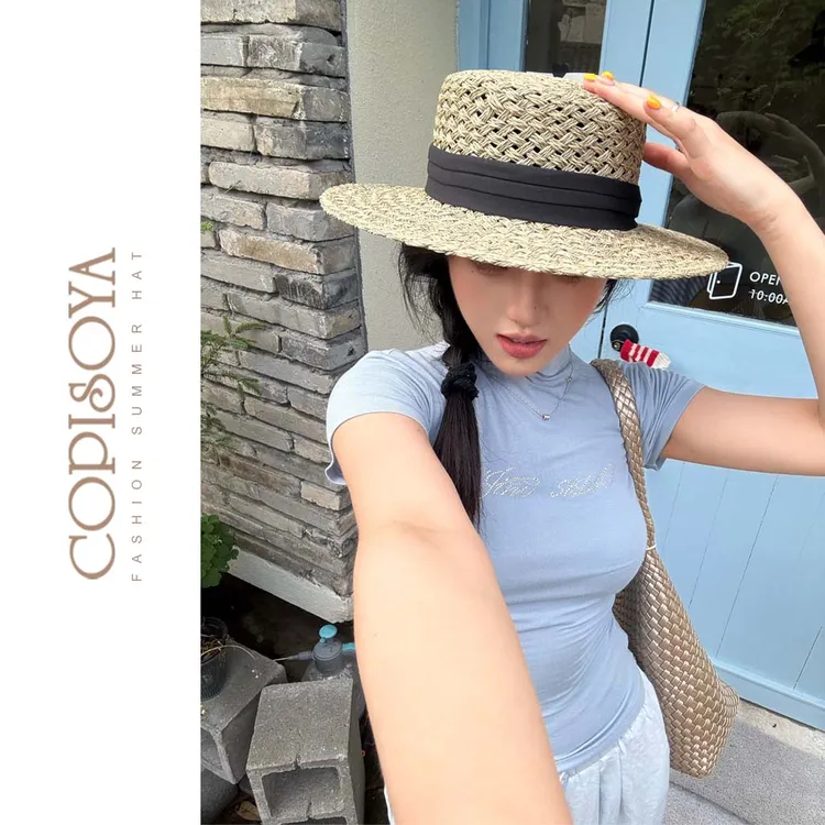 COPISOYA/凯佩詩雅「倪美美专属」平顶遮阳夏季空气感咸草帽XM239