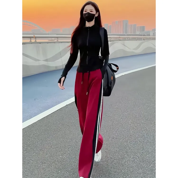 修身显瘦套装加绒黑色外套阔腿裤休闲网红时尚炸街新款出游女秋冬