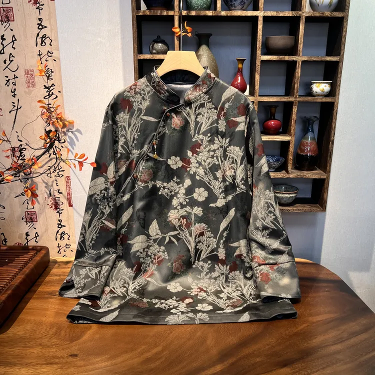 YUEZHE新中式2026春款提花长袖旗袍新款时尚宽松双层显瘦上衣