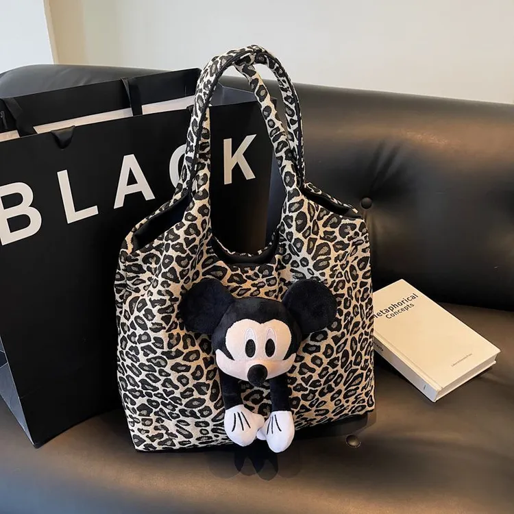 手提帆布包新款大容量结实豹纹高级感上班通勤托特包单肩手拎袋LX