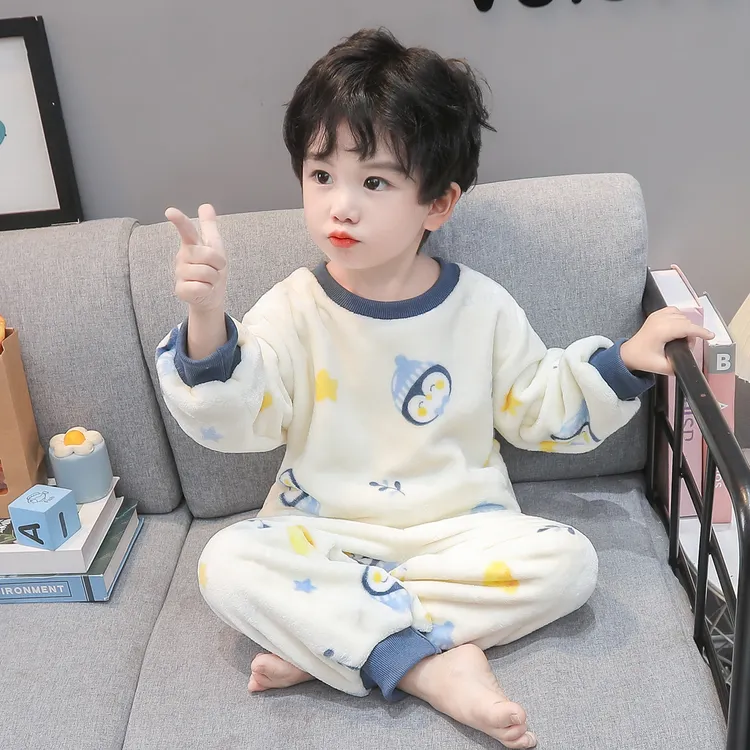 儿童睡衣2025新款秋冬季珊瑚绒男宝套装法兰绒冬款男童分体家居服