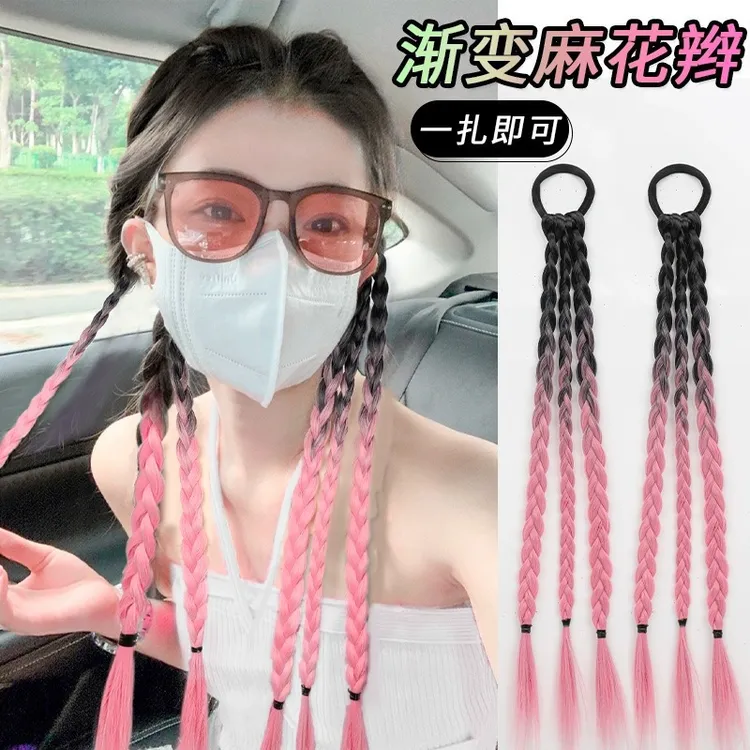拳击辫假发女长发高马尾辫子甜酷脏辫彩色假发辫网红麻花辫假发
