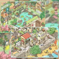 易然文创6.0造景贴纸海滨小镇微缩场景贴纸3d立体小屋手工diy贴画