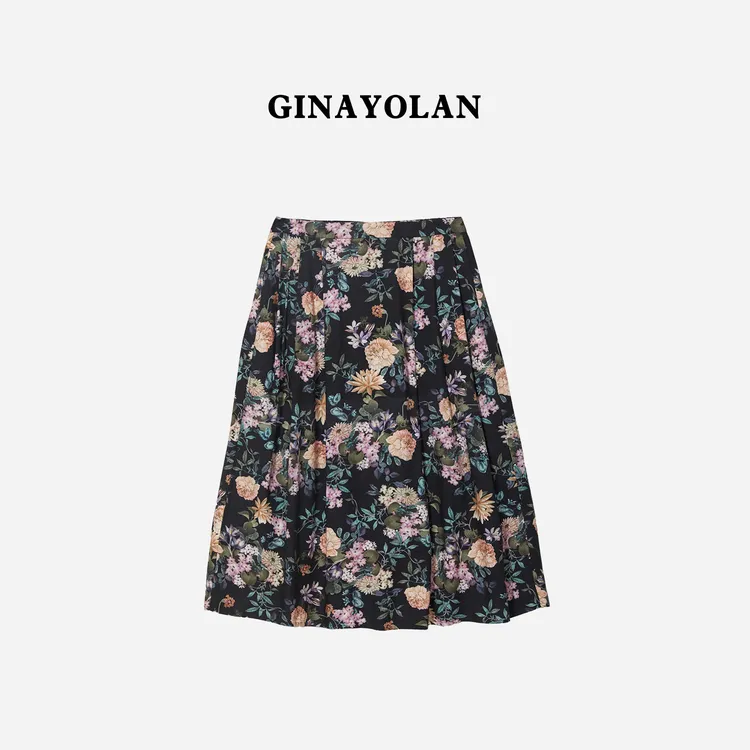 GINAYOLAN/瑾颜【晚风告白】温柔曼陀罗意大利空运黏胶印花半裙女