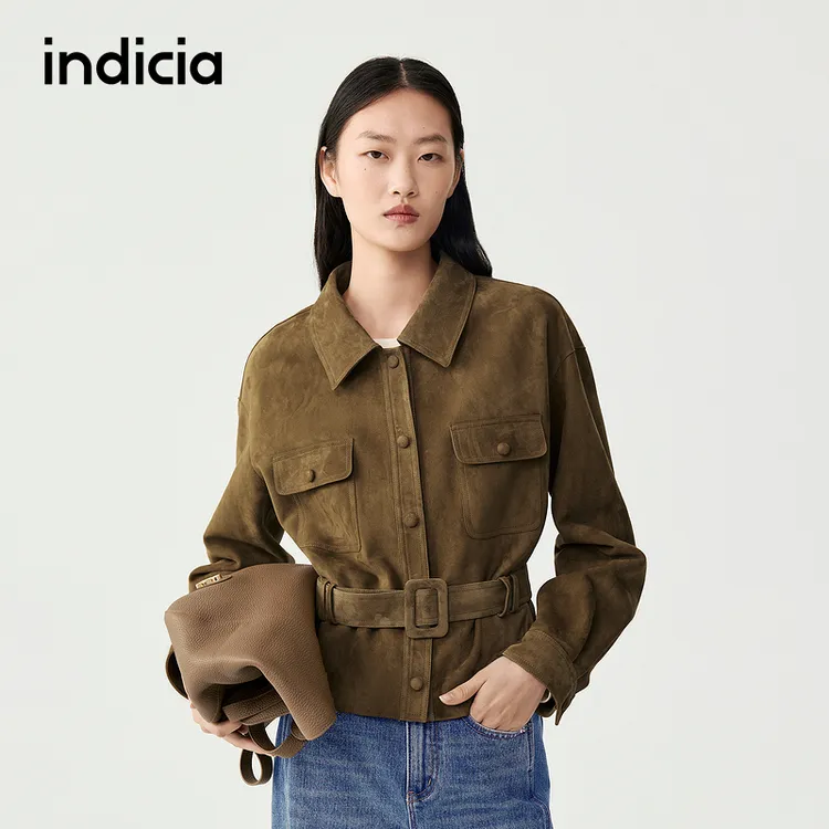 indicia标记商场同款2025秋冬新款帅气时髦系带皮衣F2C5PY416C